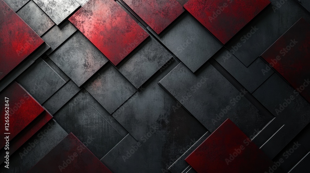 Poster dynamic interplay of red and black geometric shapes creating a bold abstract design in a modern art 