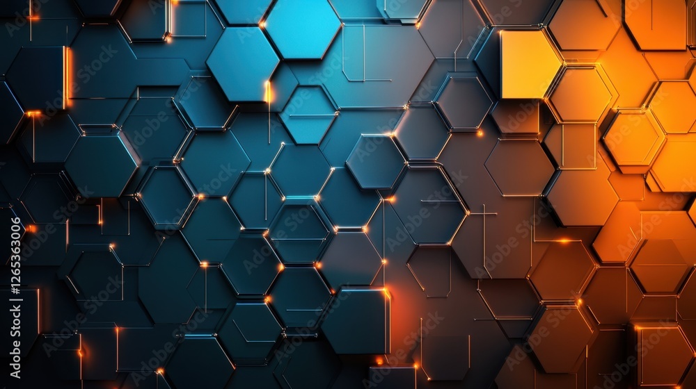 Aufkleber vibrant hexagonal patterns illuminated by warm and cool lights create a captivating digital atmosphe