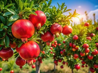 Obraz premium Digital art: a pomegranate orchard, vivid and dreamy.