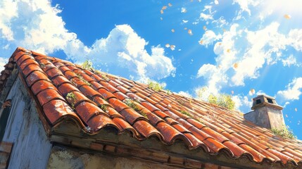 Sunny Day, Rooftop, Autumn Leaves, Italy