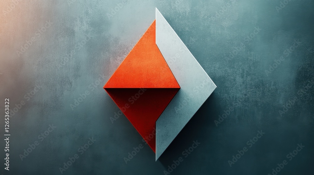 Poster dynamic geometric shapes interact in an abstract design, showcasing a blend of red and white tones a