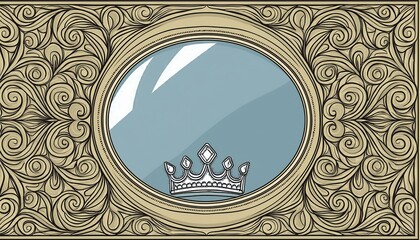 Princess crown mirror frame. Hand drawn doodle mirror with crown for baby princess decorate border. perfect any project.
