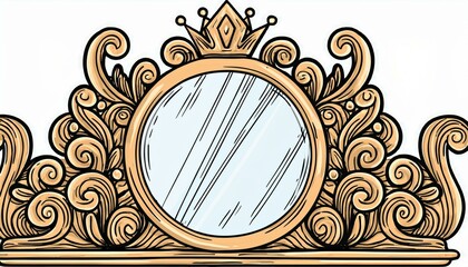 Princess crown mirror frame. Hand drawn doodle mirror with crown for baby princess decorate border. perfect any project.
