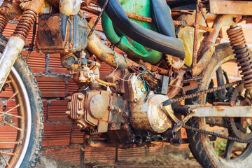 Old Rusty Abandoned Vintage Motorcycle. Part of one retro iron old rusty broken dirty motorcycle....