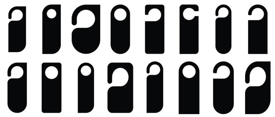 Door hanger icon set. Do not disturb symbol.Hotel room door hangers icon, vector set.Key ring icon . Badge on doorknob with warning message. Tags on hotel door. Vector illustration.