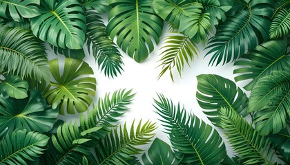 Vibrant Tropical Leaf Arrangement on White Background