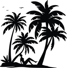 Obraz premium Beach Scene Svg, Palm Tree Sunset Beach Svg