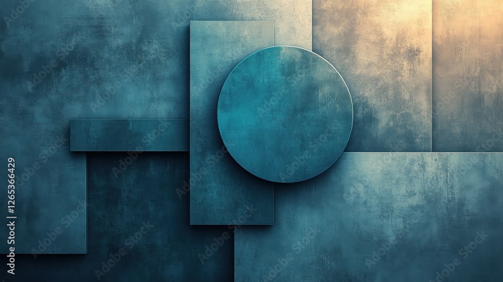 Poster bold geometric shapes create a harmonious blend of blues and earthy tones in stunning abstract compo