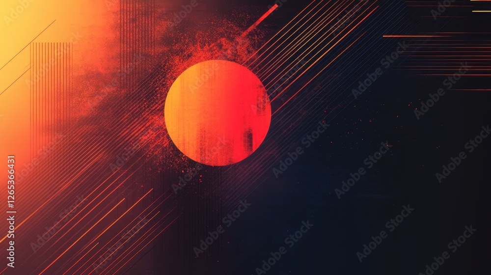 Poster futuristic sunset with vibrant colors and dynamic lines creating a mesmerizing visual experience in 