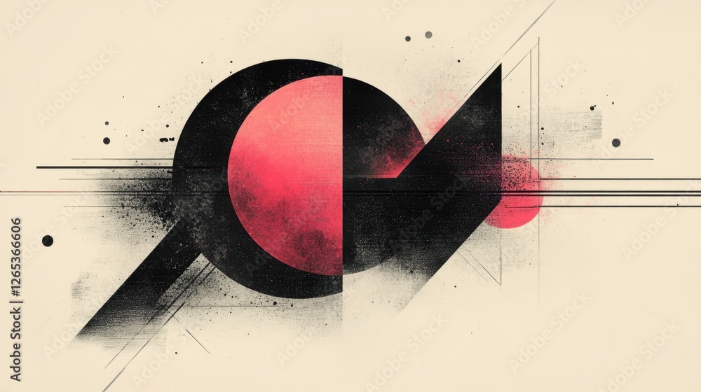 Poster dynamic fusion of geometry and color blends bright red and stark black in an artistic representation