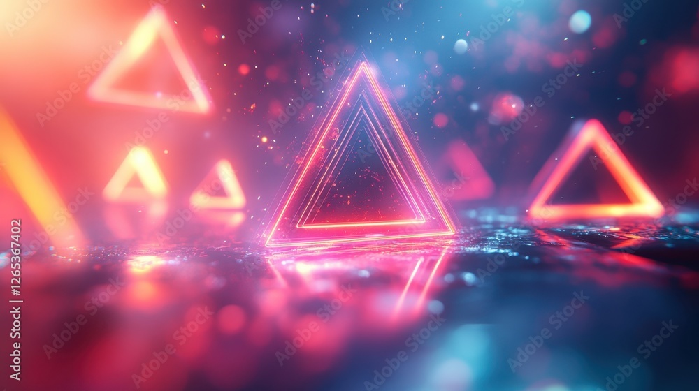 Poster vibrant neon triangles create a mesmerizing display in a dynamic digital landscape during a futurist