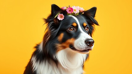 Fototapeta premium Floral Canine: Border Collie Adorned with Blooms