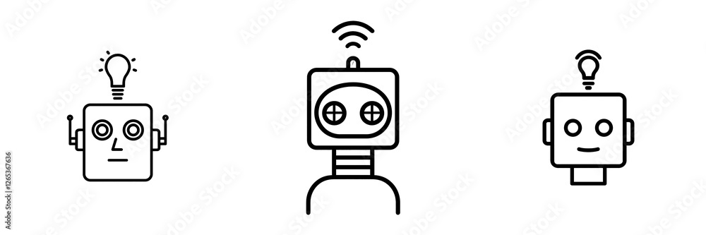 Poster Set of three robots showing artificial intelligence, machine learning and ideas, with transparent background