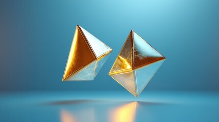 Fototapeta premium Floating geometric shapes interact with light in an elegant display of color and form