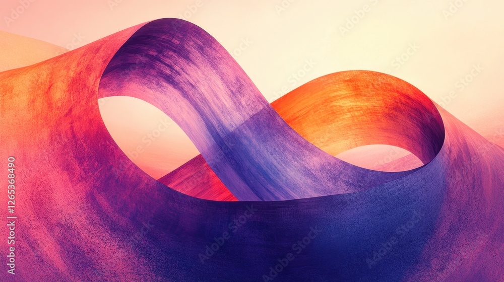 Poster colorful ribbon-like structure twists through an abstract landscape at sunset, creating a captivatin