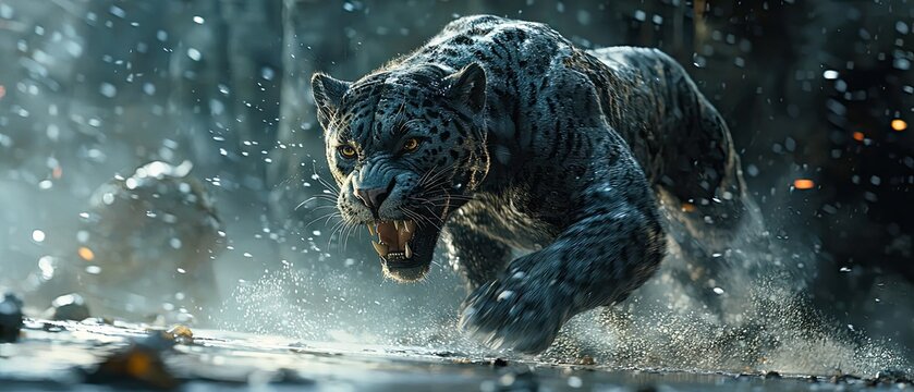 Snow Leopard Attacking, Forest Ambush, Powerful