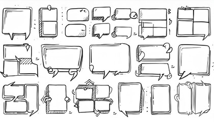 Quote box sketch, text frame set. Hand drawn scribble doodle style quote box, text border with square, speech bubble, cloud shape. perfect any project.