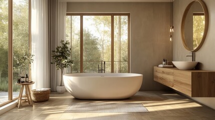 Scandinavian-inspired modern interior with wood accents, neutral colors, and soft textures, cozy yet contemporary home aesthetic.