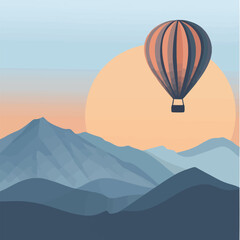 Fototapeta premium A vector of a hot air balloon flying over a mountain range