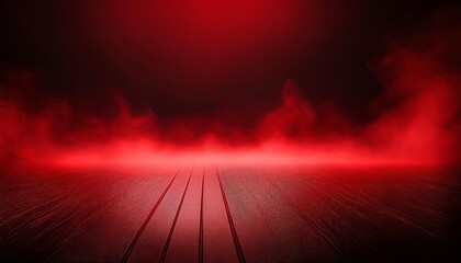 Abstract background of red color with dark gradient, smoky and smoke on the floor