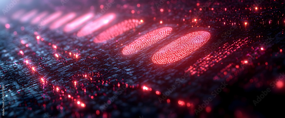 Aufkleber abstract digital design with glowing red particles on dark background