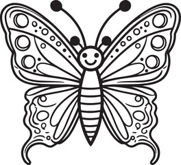 Black line art vector of a butterfly for kids coloring book in white background
