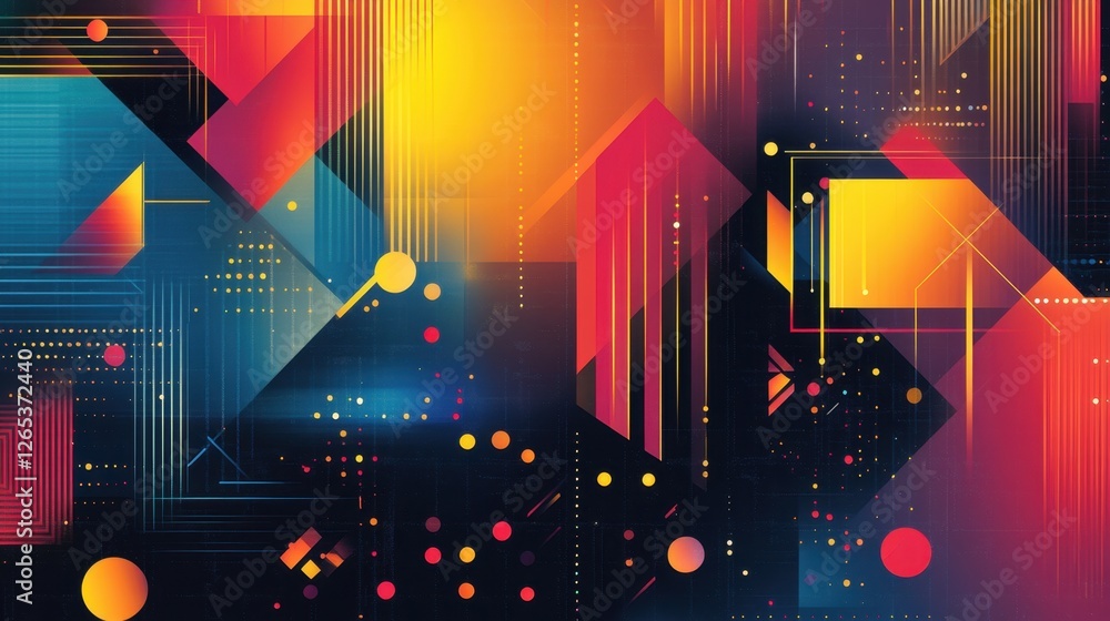 Poster vibrant geometric patterns intermingling with dynamic colors create an energetic visual experience i