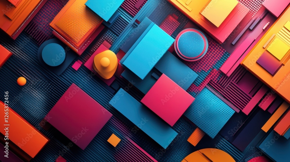 Aufkleber vibrant geometric shapes create an abstract digital landscape bursting with color and texture in a m