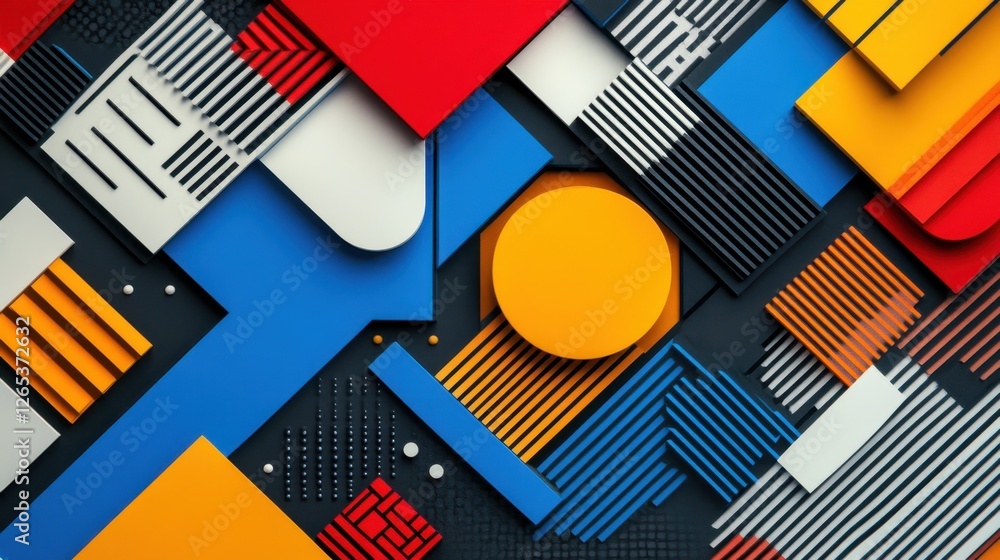 Poster creative composition of colorful geometric shapes arranged harmoniously in an artistic layout for mo