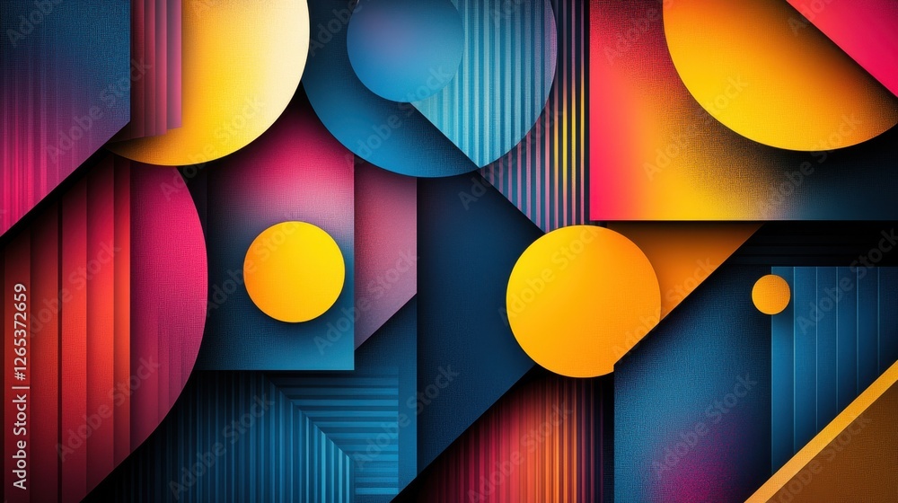 Poster vibrant geometric composition featuring contrasting colors and shapes in an abstract display of crea