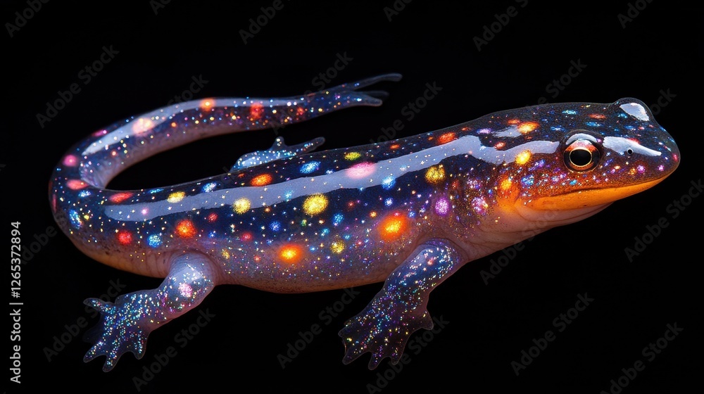 Poster cosmic salamander glimmers against a dark backdrop, showcasing a universe of colors and patterns