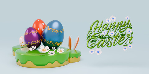 Fototapeta premium Happy Easter holiday banner. Greeting banner. 3d render. Space for text.