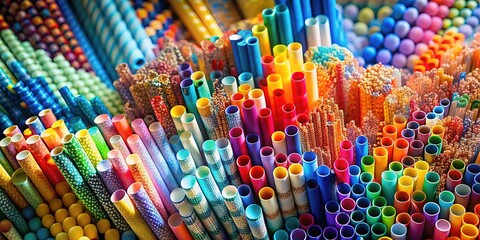 Obraz premium Low-light photography captures the visual complexity of abstract paper straw graphs.