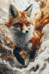 Naklejka premium Red fox emerges from swirling earthy tones
