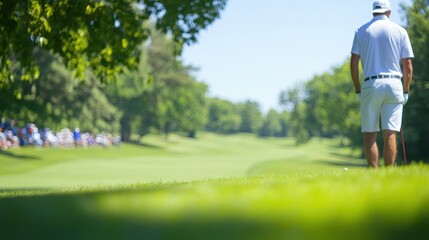 Golf Tournament Action: Player Taking a Shot with Spectators Watching Closely