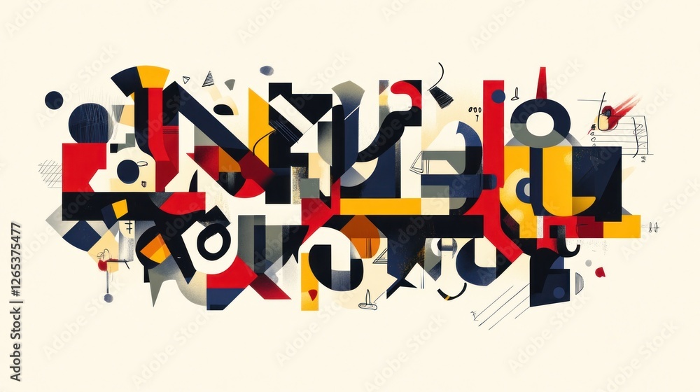 Poster dynamic abstract composition with geometric shapes and vibrant colors