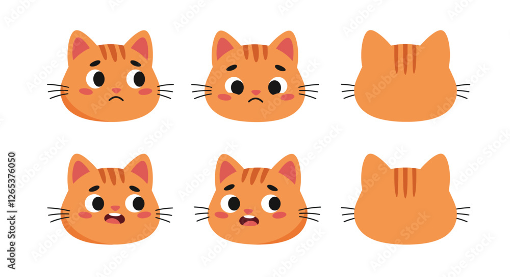 Poster cat expressions in playful style showcasing emotions through flat vector art