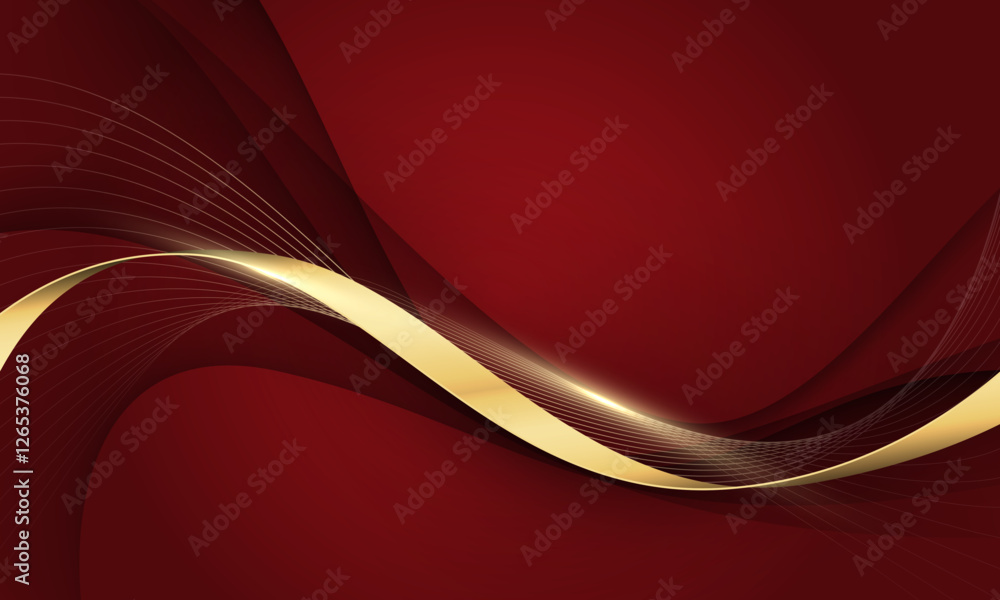 Poster abstract gold lines wave curve luxury on red background vector