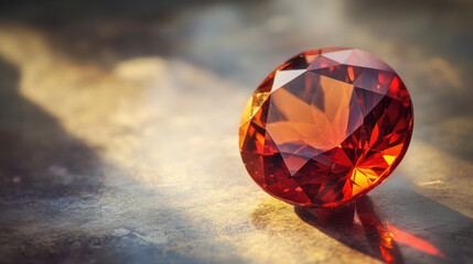 A finely detailed close-up of a fiery orange-red spessartine garnet cluster, its surfaces catching subtle reflections, sitting on a clean