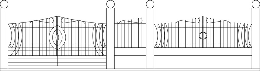 vector sketch illustration silhouette gate fence design Neoclassical Style Decor classic vintage ethnic traditional 