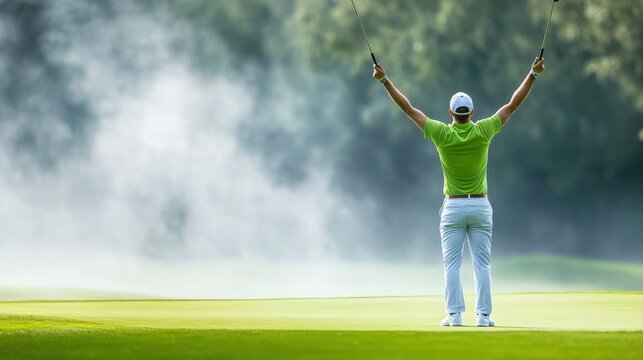 Victory on the Green - Golfer Celebrating after Sinking Long Putt