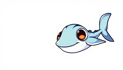 Obraz premium Cute Blue Cartoon Shark Smiling on White Background for Children for Graphic Resource and Text Overlay Purpose Purpose