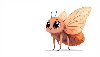 Cute Cartoon Moth Character Standing on White Background Illustration for Graphic Resource and Text Overlay Purpose Purpose