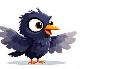 Cute Cartoon Crow Waving Wings with Happy Expression for Kids for Graphic Resource and Text Overlay Purpose Purpose
