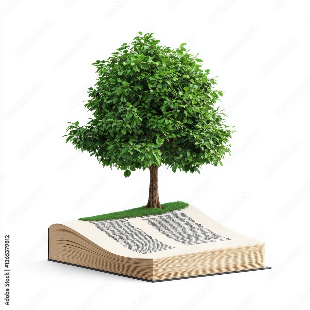 Poster an open book with a tree growing from its pages symbolizes the connection between nature and knowled