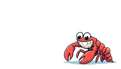 Cartoon Lobster Character Smiling with Big Eyes on White Background for Graphic Resource and Text Overlay Purpose Purpose