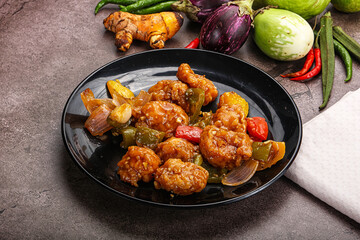 Chinese cuisine - prawn with chili sauce