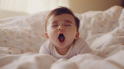 A baby is sleeping on a bed