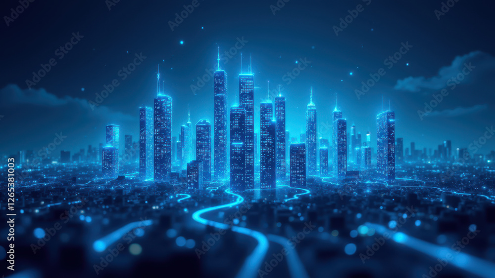 Poster a futuristic cityscape with cybernetic elements symbolizing advanced internet security.