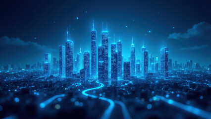 Fototapeta premium A futuristic cityscape with cybernetic elements symbolizing advanced internet security.